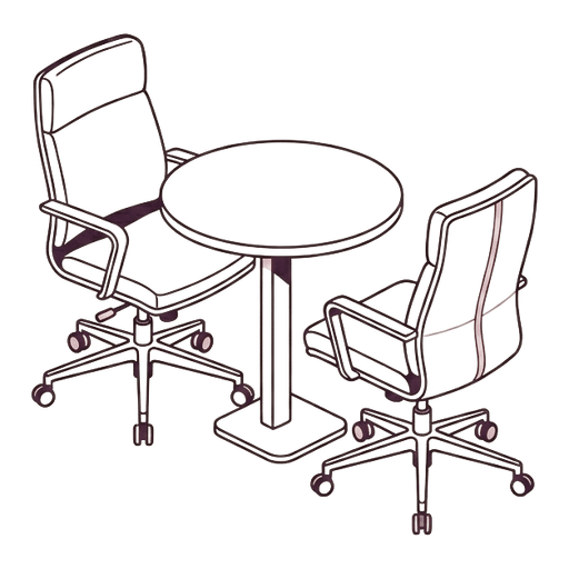Two office chairs drawn up to a small round table